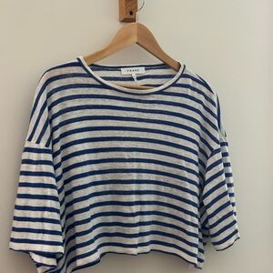 Frame Organic Linen Navy and White Striped Top